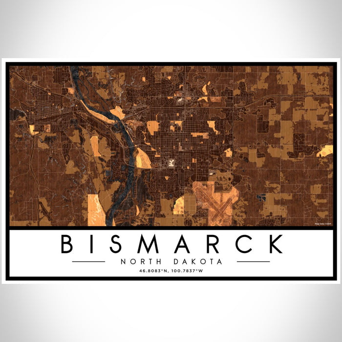 Bismarck North Dakota Map Print Landscape Orientation in Ember Style With Shaded Background