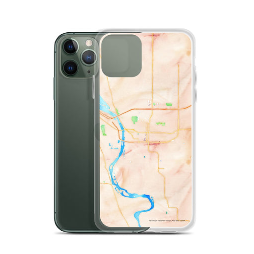 Custom Bismarck North Dakota Map Phone Case in Watercolor on Table with Laptop and Plant