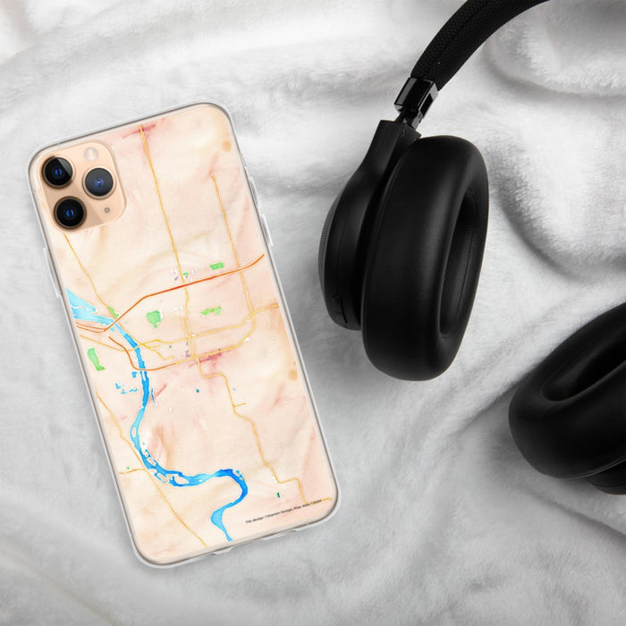Custom Bismarck North Dakota Map Phone Case in Watercolor on Table with Black Headphones