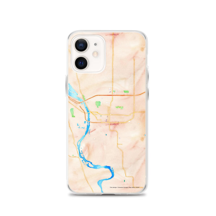 Custom Bismarck North Dakota Map iPhone 12 Phone Case in Watercolor