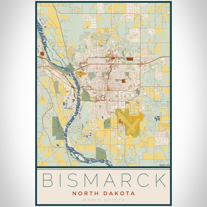 Bismarck North Dakota Map Print Portrait Orientation in Woodblock Style With Shaded Background