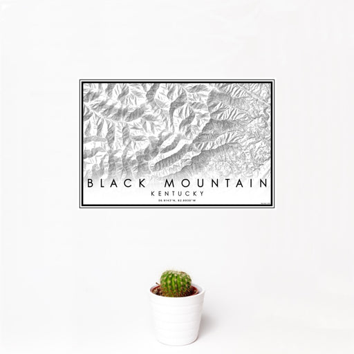 12x18 Black Mountain Kentucky Map Print Landscape Orientation in Classic Style With Small Cactus Plant in White Planter