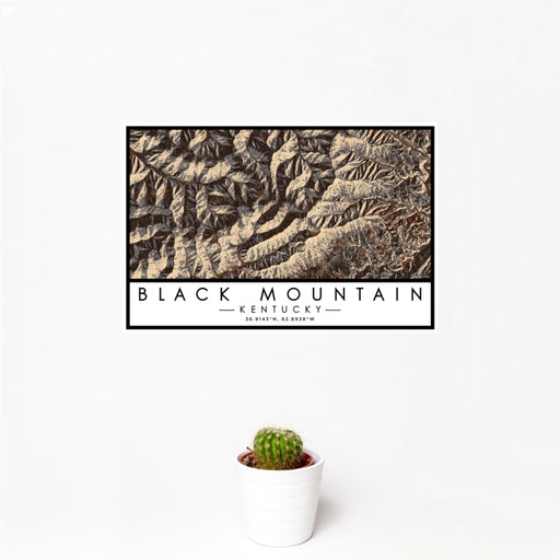 12x18 Black Mountain Kentucky Map Print Landscape Orientation in Ember Style With Small Cactus Plant in White Planter