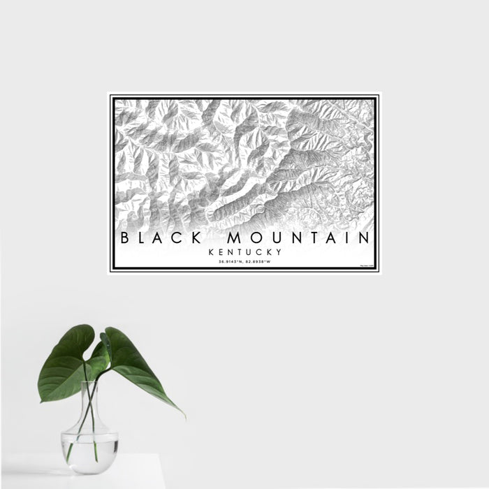 16x24 Black Mountain Kentucky Map Print Landscape Orientation in Classic Style With Tropical Plant Leaves in Water