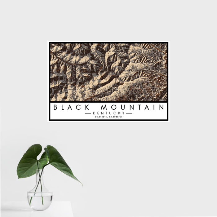 16x24 Black Mountain Kentucky Map Print Landscape Orientation in Ember Style With Tropical Plant Leaves in Water