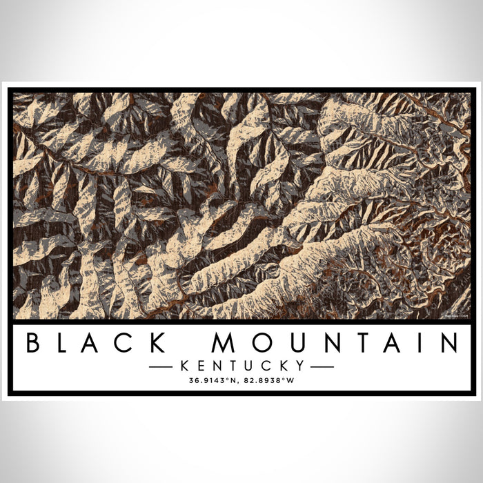 Black Mountain Kentucky Map Print Landscape Orientation in Ember Style With Shaded Background