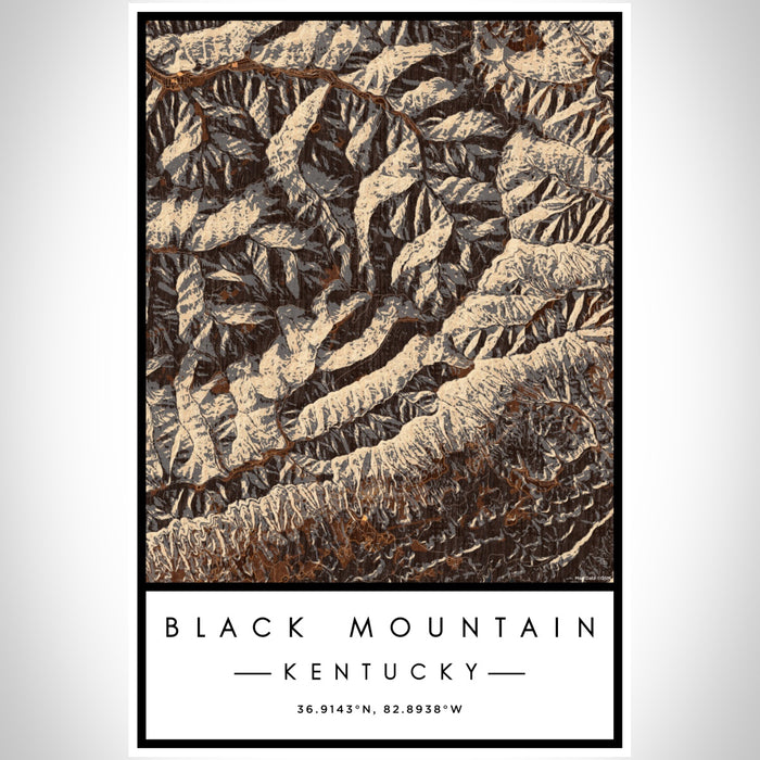 Black Mountain Kentucky Map Print Portrait Orientation in Ember Style With Shaded Background