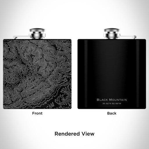 Rendered View of Black Mountain Kentucky Map Engraving on 6oz Stainless Steel Flask in Black