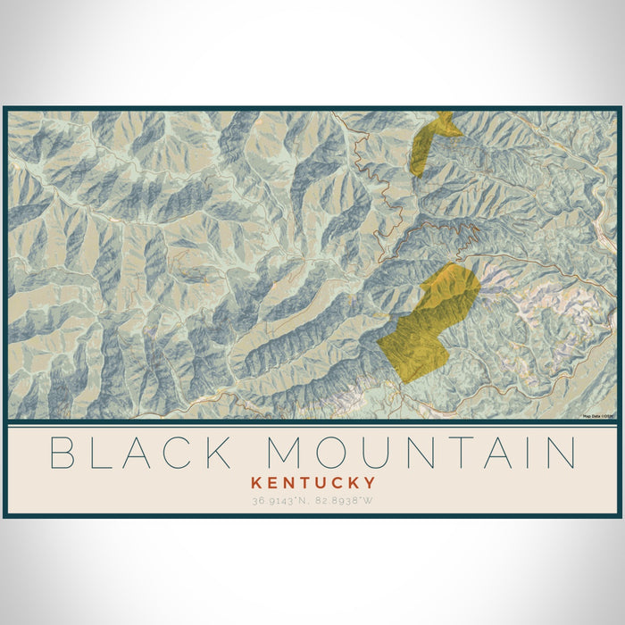 Black Mountain Kentucky Map Print Landscape Orientation in Woodblock Style With Shaded Background