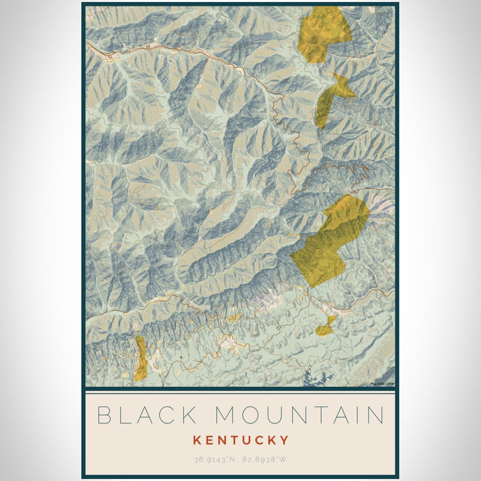 Black Mountain Kentucky Map Print Portrait Orientation in Woodblock Style With Shaded Background