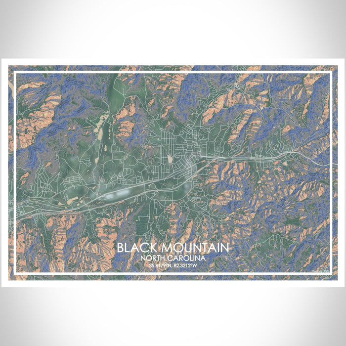 Black Mountain North Carolina Map Print Landscape Orientation in Afternoon Style With Shaded Background