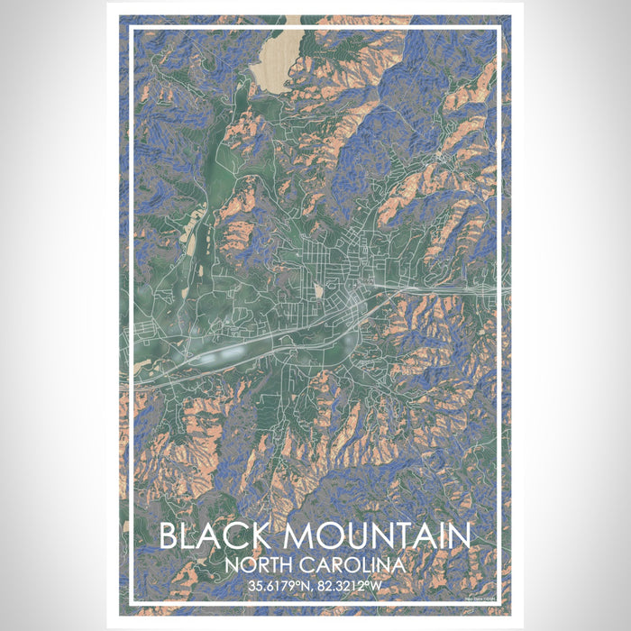 Black Mountain North Carolina Map Print Portrait Orientation in Afternoon Style With Shaded Background