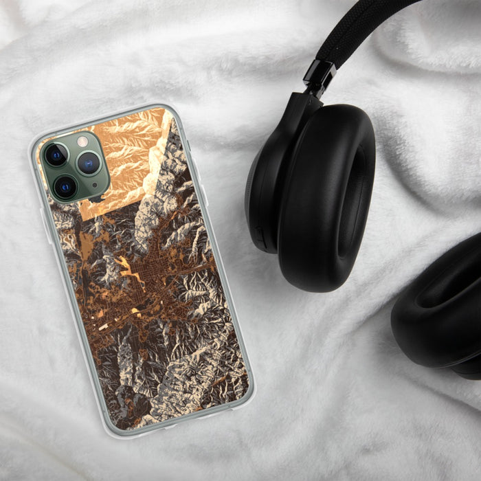 Custom Black Mountain North Carolina Map Phone Case in Ember on Table with Black Headphones