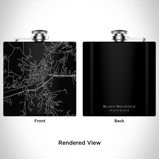 Rendered View of Black Mountain North Carolina Map Engraving on 6oz Stainless Steel Flask in Black
