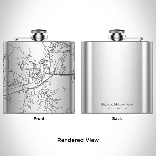 Rendered View of Black Mountain North Carolina Map Engraving on 6oz Stainless Steel Flask