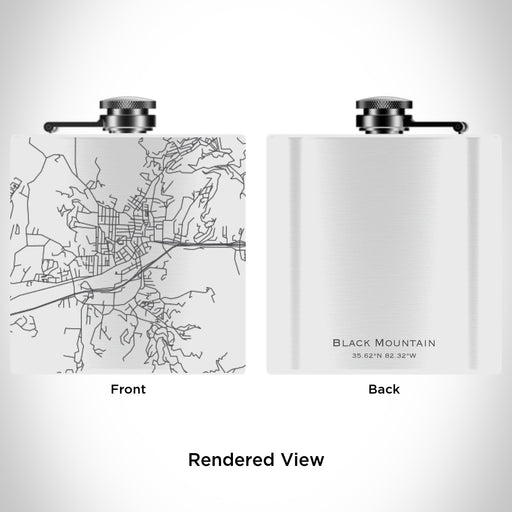 Rendered View of Black Mountain North Carolina Map Engraving on 6oz Stainless Steel Flask in White