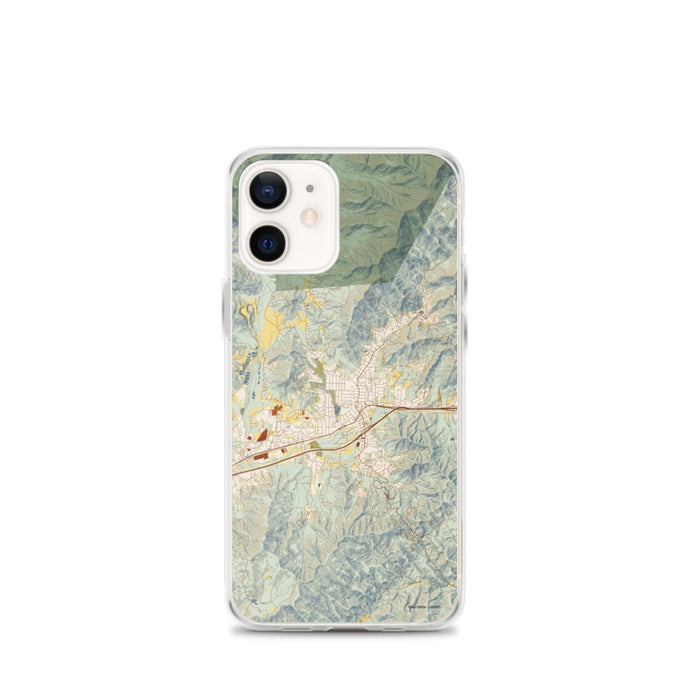 Custom iPhone 12 mini Black Mountain North Carolina Map Phone Case in Woodblock