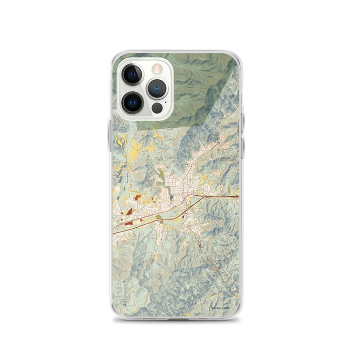 Custom iPhone 12 Pro Black Mountain North Carolina Map Phone Case in Woodblock