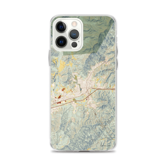 Custom iPhone 12 Pro Max Black Mountain North Carolina Map Phone Case in Woodblock