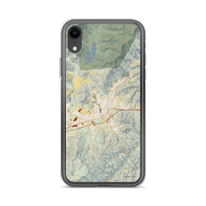 Custom iPhone XR Black Mountain North Carolina Map Phone Case in Woodblock
