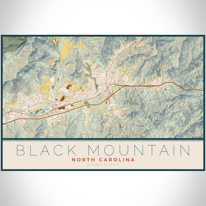 Black Mountain North Carolina Map Print Landscape Orientation in Woodblock Style With Shaded Background