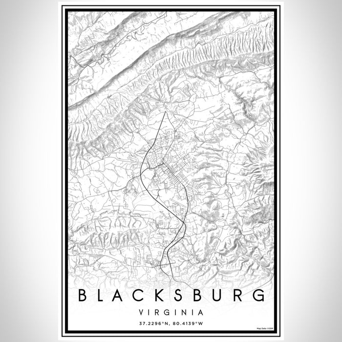Blacksburg Virginia Map Print Portrait Orientation in Classic Style With Shaded Background