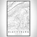 Blacksburg Virginia Map Print Portrait Orientation in Classic Style With Shaded Background