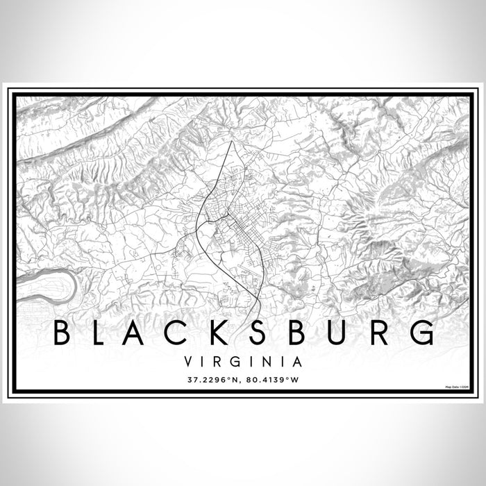 Blacksburg Virginia Map Print Landscape Orientation in Classic Style With Shaded Background