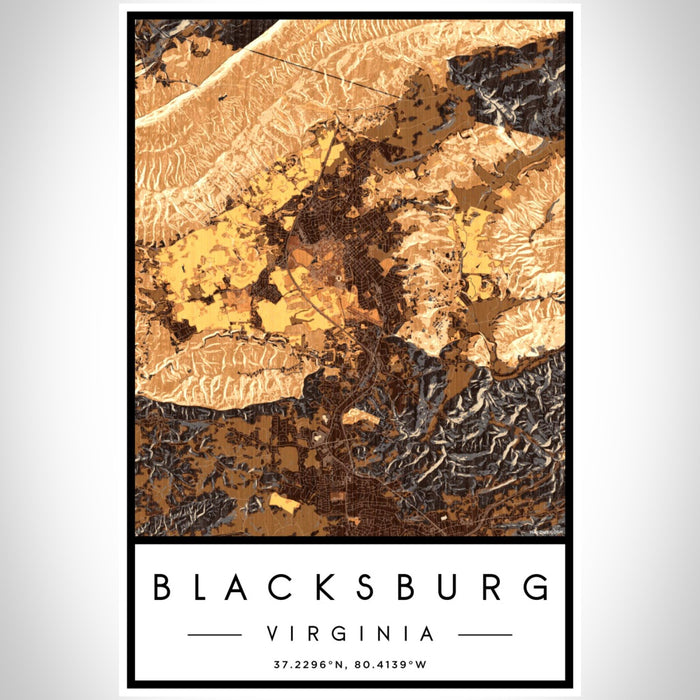 Blacksburg Virginia Map Print Portrait Orientation in Ember Style With Shaded Background