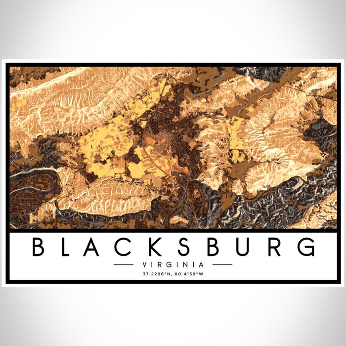 Blacksburg Virginia Map Print Landscape Orientation in Ember Style With Shaded Background