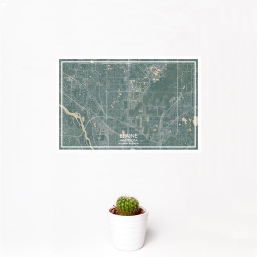 12x18 Blaine Minnesota Map Print Landscape Orientation in Afternoon Style With Small Cactus Plant in White Planter