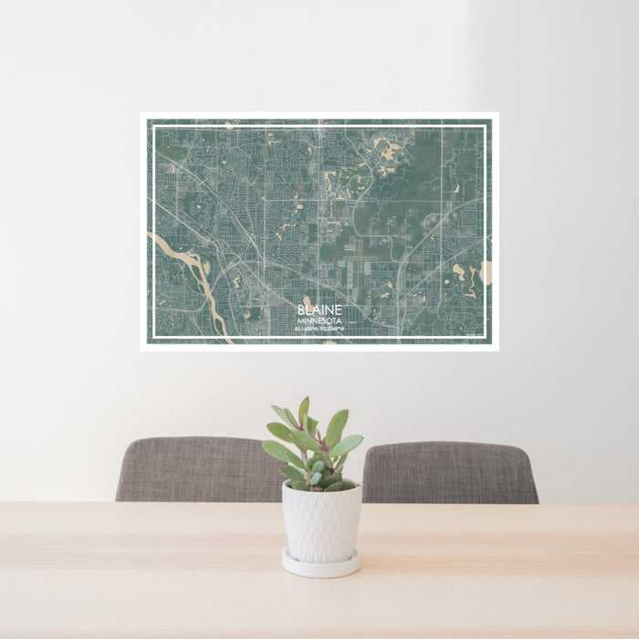 24x36 Blaine Minnesota Map Print Lanscape Orientation in Afternoon Style Behind 2 Chairs Table and Potted Plant