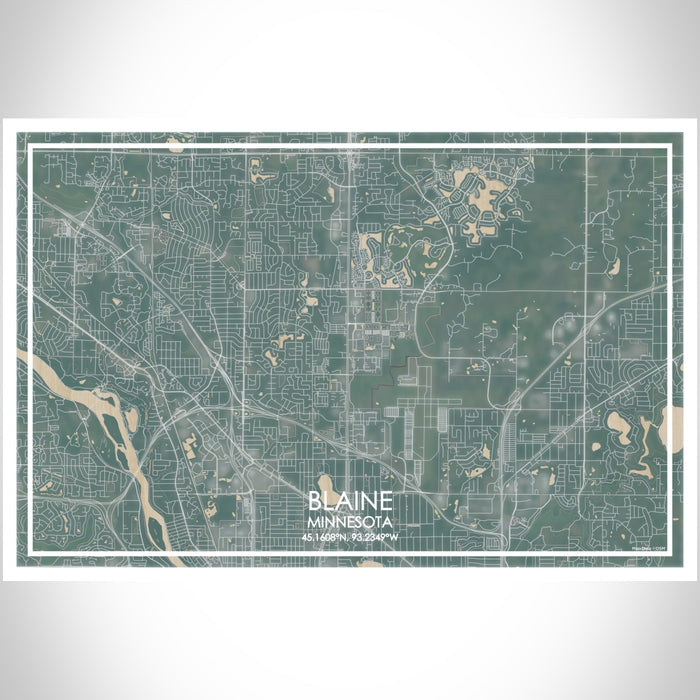Blaine Minnesota Map Print Landscape Orientation in Afternoon Style With Shaded Background