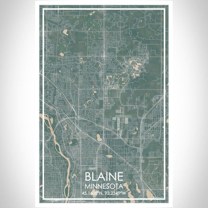 Blaine Minnesota Map Print Portrait Orientation in Afternoon Style With Shaded Background