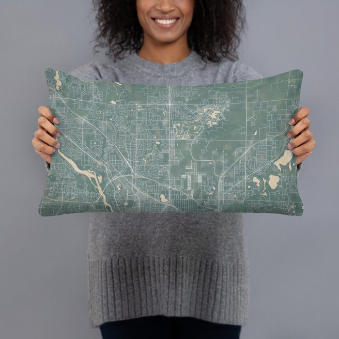 Person holding 20x12 Custom Blaine Minnesota Map Throw Pillow in Afternoon
