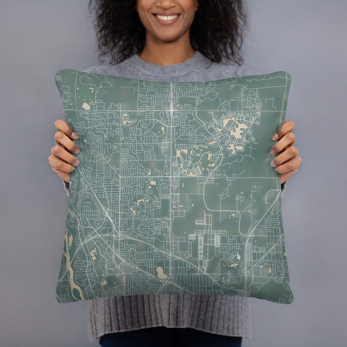 Person holding 18x18 Custom Blaine Minnesota Map Throw Pillow in Afternoon
