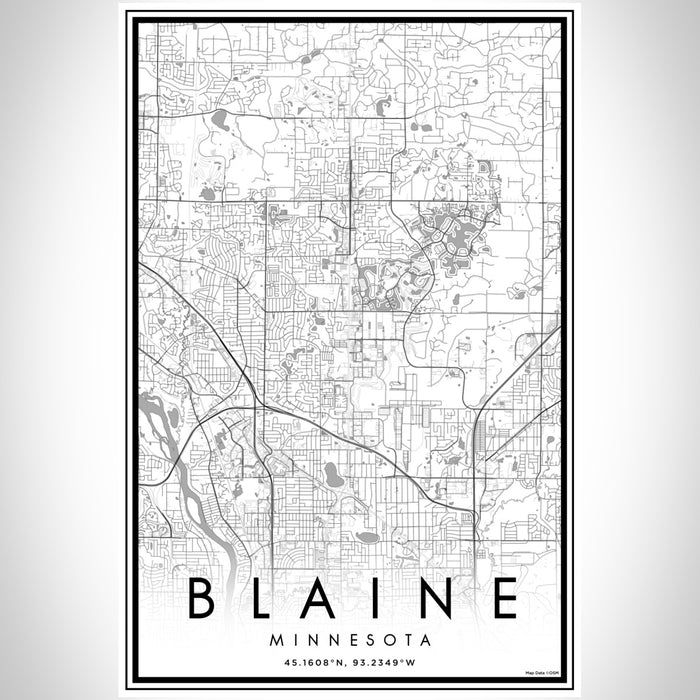 Blaine Minnesota Map Print Portrait Orientation in Classic Style With Shaded Background