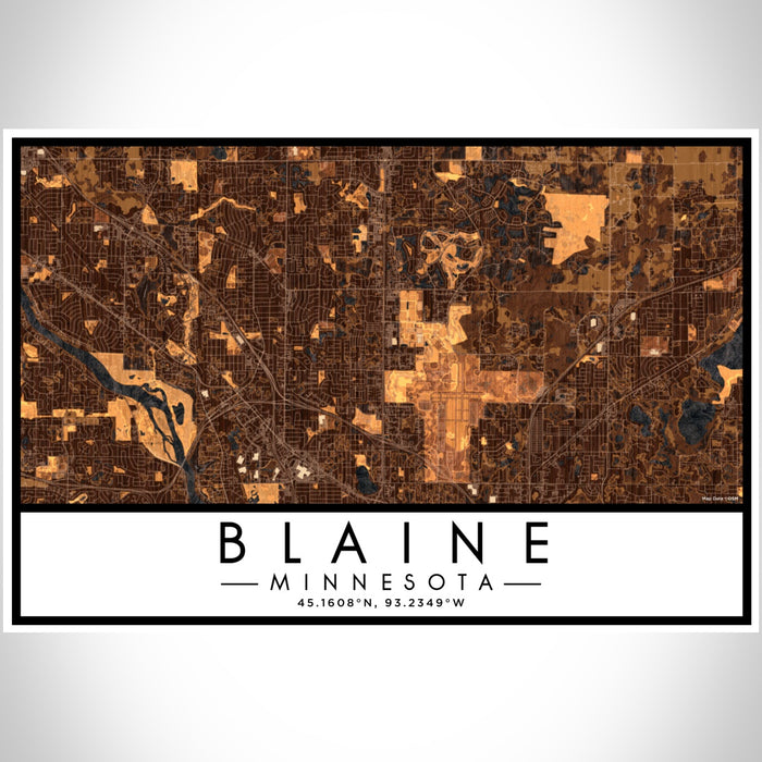 Blaine Minnesota Map Print Landscape Orientation in Ember Style With Shaded Background