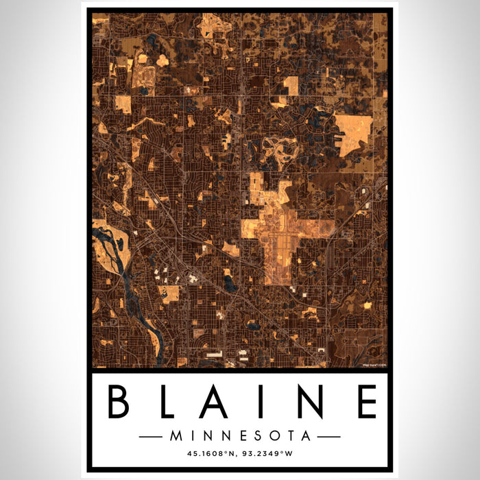 Blaine Minnesota Map Print Portrait Orientation in Ember Style With Shaded Background
