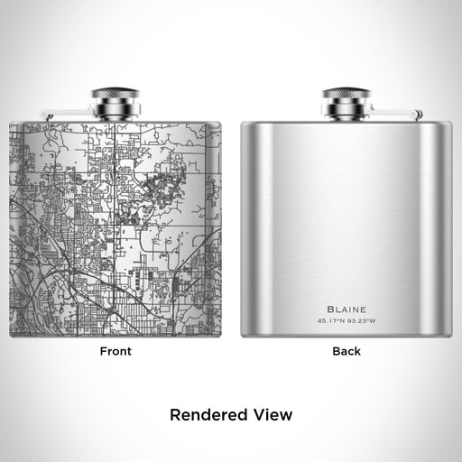 Rendered View of Blaine Minnesota Map Engraving on 6oz Stainless Steel Flask