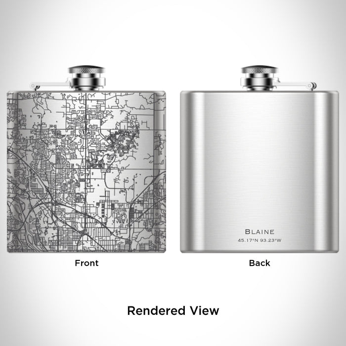 Rendered View of Blaine Minnesota Map Engraving on 6oz Stainless Steel Flask