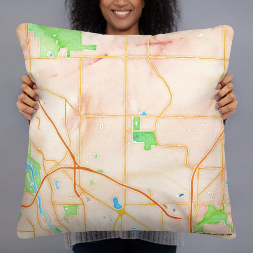 Person holding 22x22 Custom Blaine Minnesota Map Throw Pillow in Watercolor
