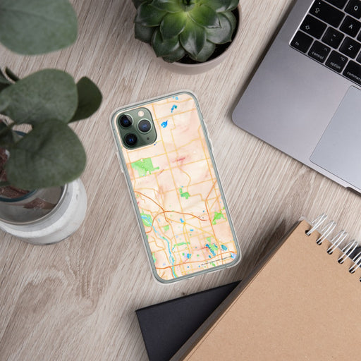Custom Blaine Minnesota Map Phone Case in Watercolor on Table with Laptop and Plant