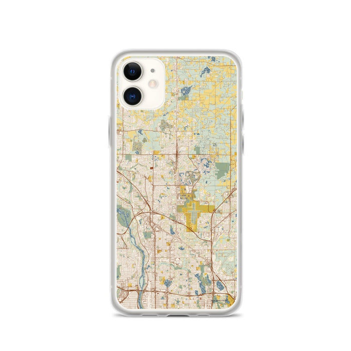 Custom iPhone 11 Blaine Minnesota Map Phone Case in Woodblock