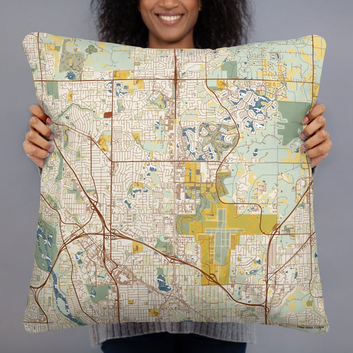 Person holding 22x22 Custom Blaine Minnesota Map Throw Pillow in Woodblock