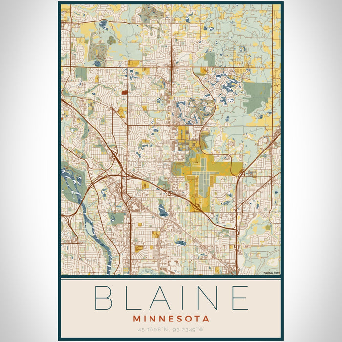 Blaine Minnesota Map Print Portrait Orientation in Woodblock Style With Shaded Background