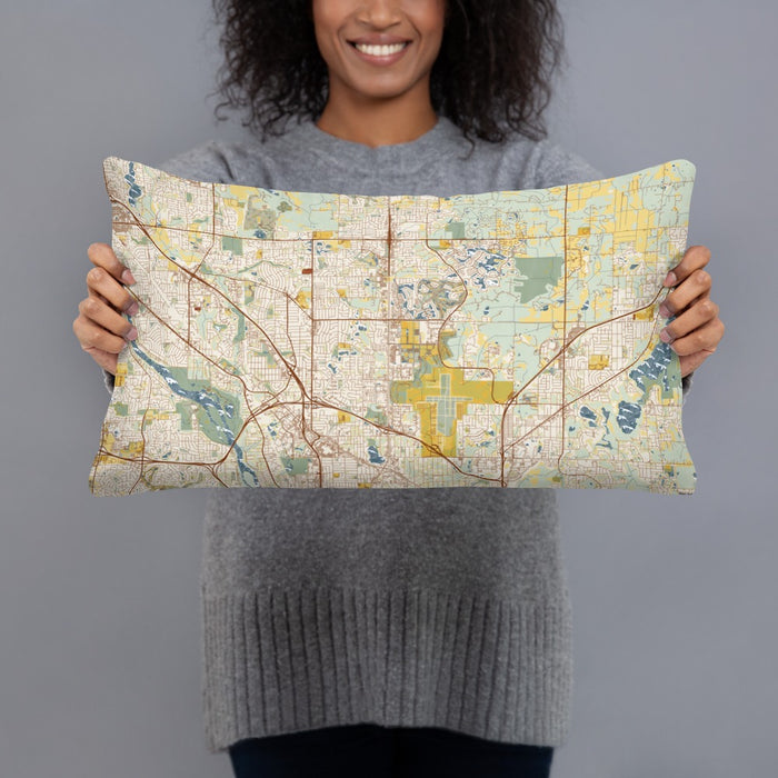 Person holding 20x12 Custom Blaine Minnesota Map Throw Pillow in Woodblock