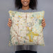 Person holding 18x18 Custom Blaine Minnesota Map Throw Pillow in Woodblock