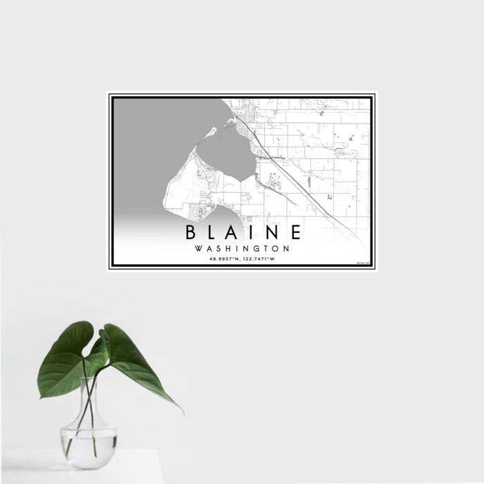 16x24 Blaine Washington Map Print Landscape Orientation in Classic Style With Tropical Plant Leaves in Water