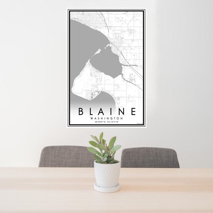 24x36 Blaine Washington Map Print Portrait Orientation in Classic Style Behind 2 Chairs Table and Potted Plant